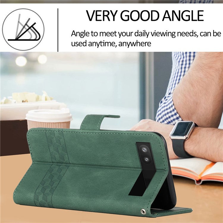 YX0010 Series for Google Pixel 6a Cell Phone Wallet Cover Imprinted Pattern Stand Case PU Leather Shell - Blackish Green