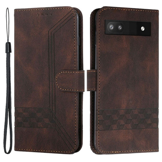 YX0010 Series for Google Pixel 6a Cell Phone Wallet Cover Imprinted Pattern Stand Case PU Leather Shell - Coffee