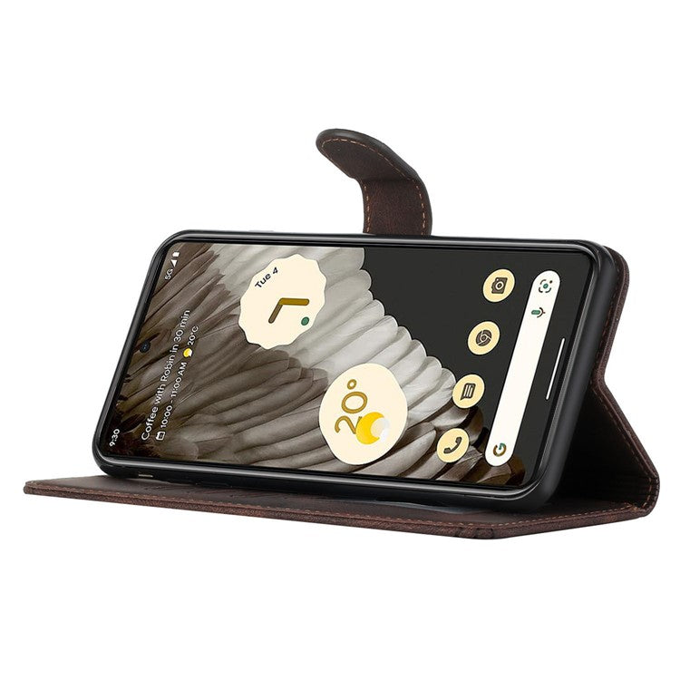 YX0010 Series for Google Pixel 6a Cell Phone Wallet Cover Imprinted Pattern Stand Case PU Leather Shell - Coffee