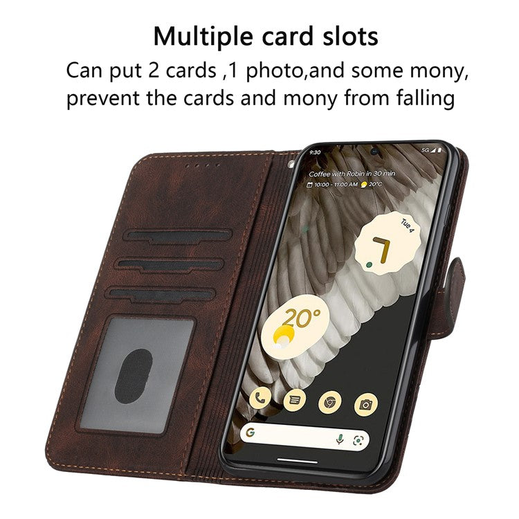 YX0010 Series for Google Pixel 6a Cell Phone Wallet Cover Imprinted Pattern Stand Case PU Leather Shell - Coffee