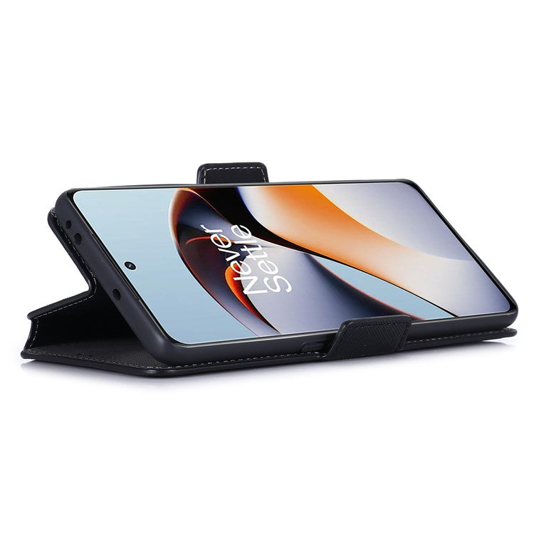 MUXMA MX115 Cross Texture Phone Case for OnePlus 11R 5G / Ace 2 5G , PU Leather Stand Wallet Flip Cover - Black