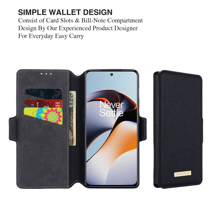 MUXMA MX115 Cross Texture Phone Case for OnePlus 11R 5G / Ace 2 5G , PU Leather Stand Wallet Flip Cover - Black