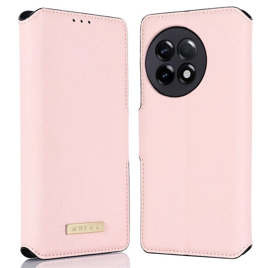 MUXMA MX115 Cross Texture Phone Case for OnePlus 11R 5G / Ace 2 5G , PU Leather Stand Wallet Flip Cover - Pink
