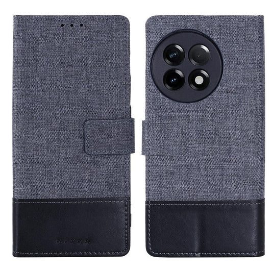 MUXMA MX102 for OnePlus Ace 2 5G / 11R 5G Wallet Stand Cover Canvas PU Leather Splicing Phone Case - Black