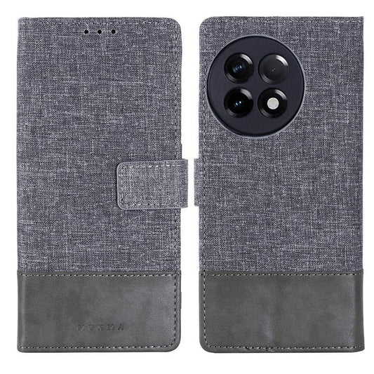 MUXMA MX102 for OnePlus Ace 2 5G / 11R 5G Wallet Stand Cover Canvas PU Leather Splicing Phone Case - Grey