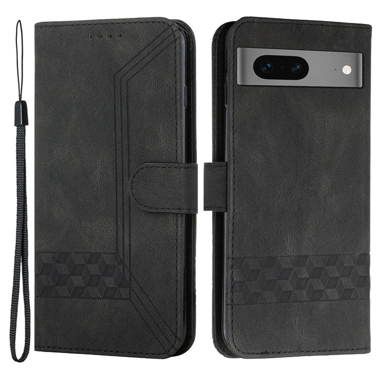 YX0010 Series for Google Pixel 7 5G Stand Phone Case Imprinted Pattern PU Leather Phone Wallet Cover - Black