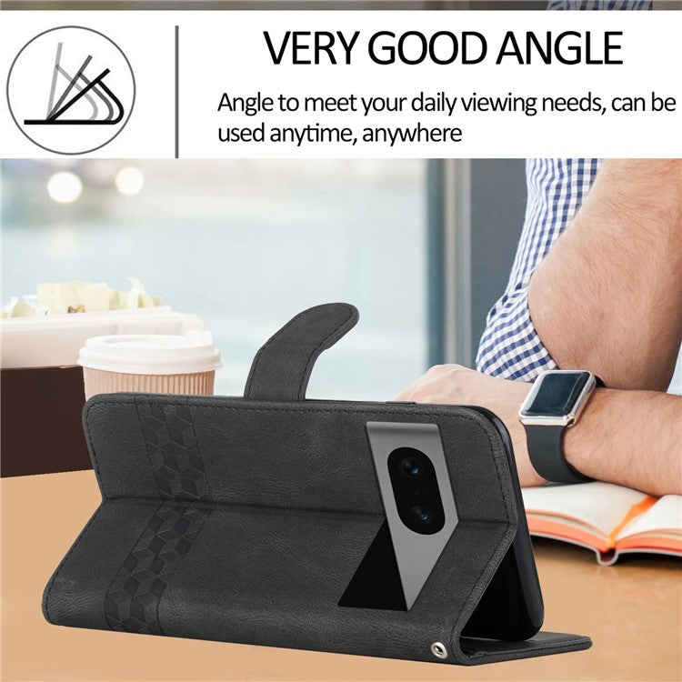 YX0010 Series for Google Pixel 7 5G Stand Phone Case Imprinted Pattern PU Leather Phone Wallet Cover - Black