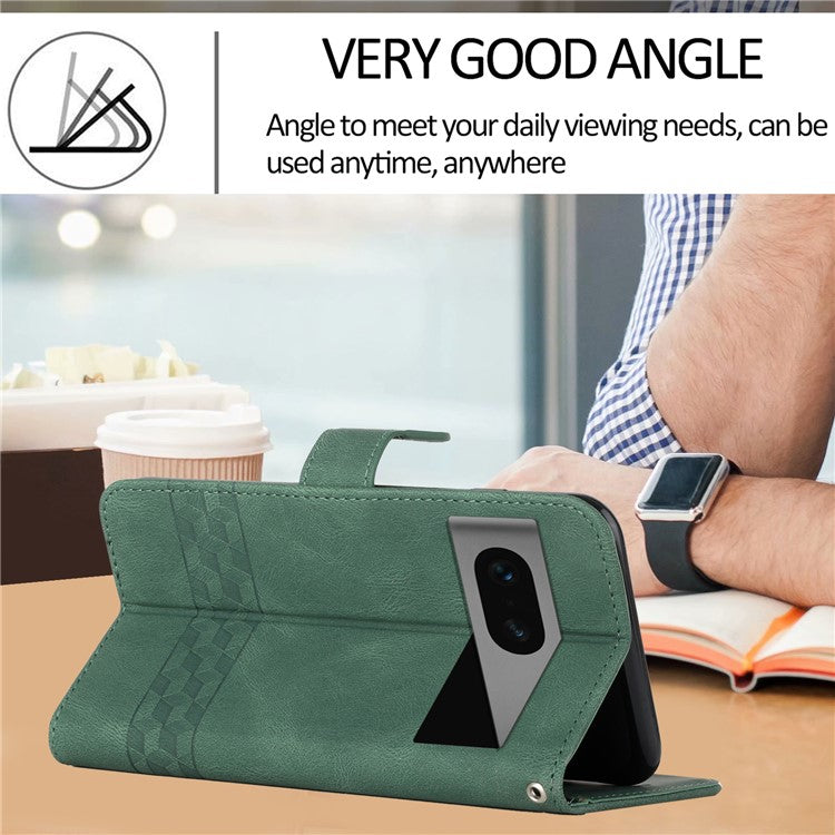 YX0010 Series for Google Pixel 7 5G Stand Phone Case Imprinted Pattern PU Leather Phone Wallet Cover - Blackish Green