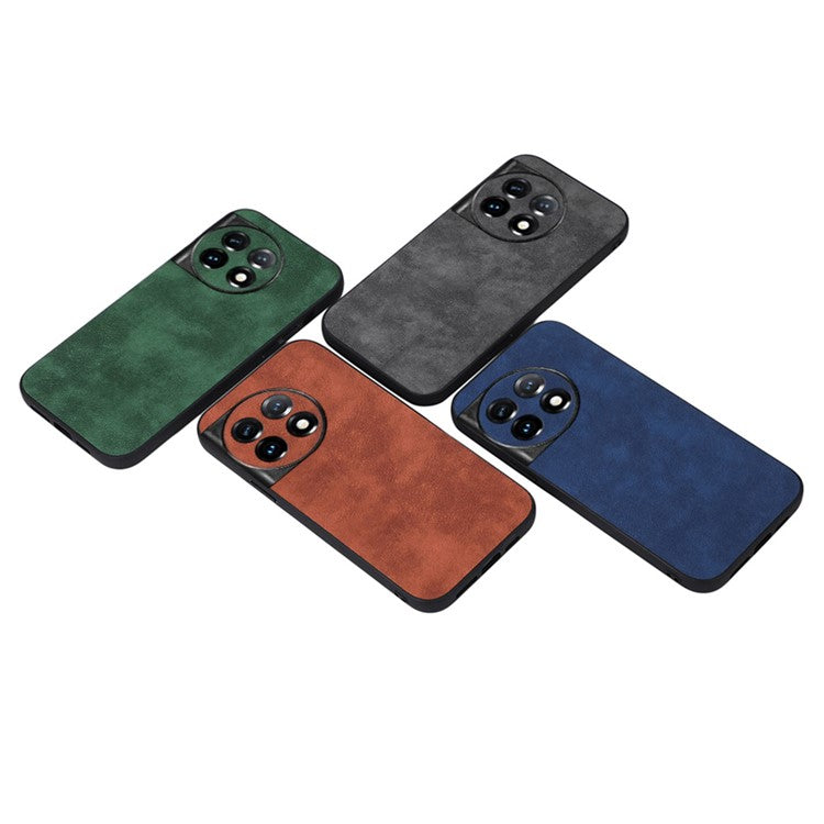 Phone Shell for OnePlus 11 5G , Textured PU Leather Coated PC+TPU Protector Cover - Brown