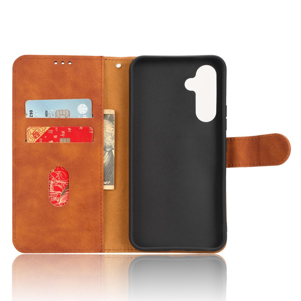 For Samsung Galaxy M14 5G Leather Stand Wallet Mobile Case Shockproof Phone Cover - Brown