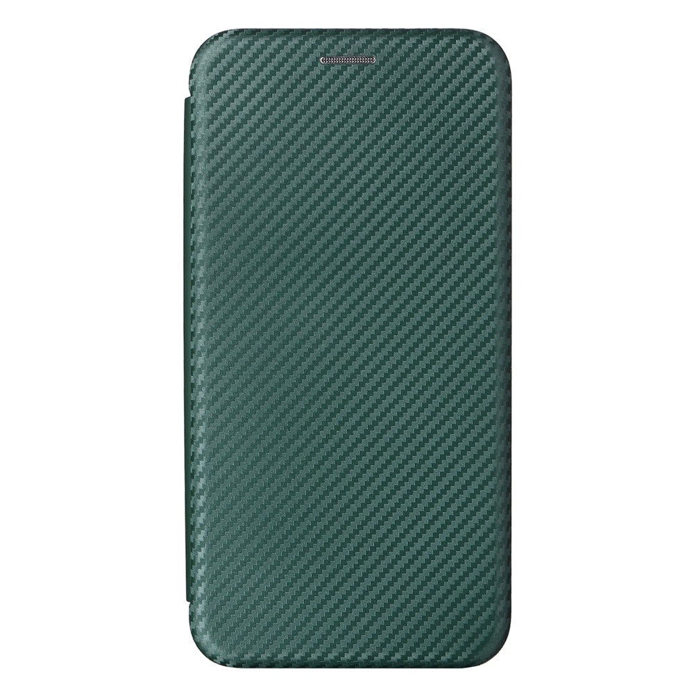 For Samsung Galaxy M14 5G Leather Anti-drop Cover Carbon Fiber Texture Phone Stand Case with Card Holder - Green