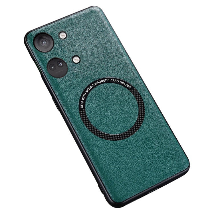 For OnePlus Nord 3 5G / Ace 2V PU Leather Coated TPU+PC Anti-drop Cover Compatible with MagSafe Charger Phone Case - Green