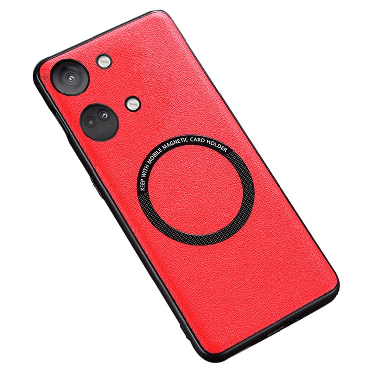 For OnePlus Nord 3 5G / Ace 2V PU Leather Coated TPU+PC Anti-drop Cover Compatible with MagSafe Charger Phone Case - Red