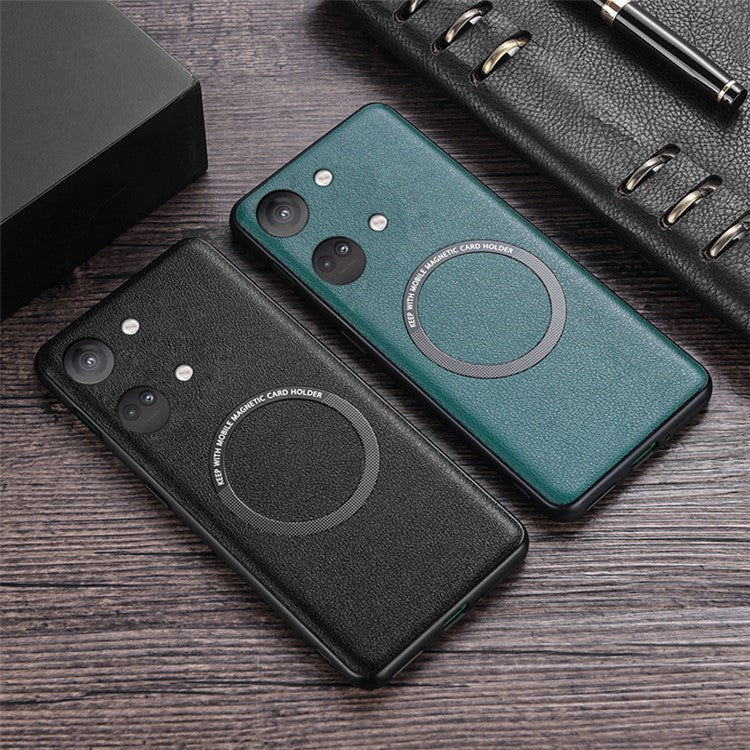 For OnePlus Nord 3 5G / Ace 2V PU Leather Coated TPU+PC Anti-drop Cover Compatible with MagSafe Charger Phone Case - Red