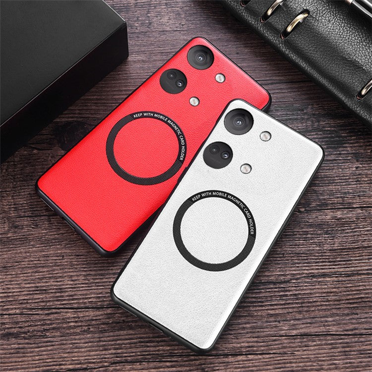 For OnePlus Nord 3 5G / Ace 2V PU Leather Coated TPU+PC Anti-drop Cover Compatible with MagSafe Charger Phone Case - White