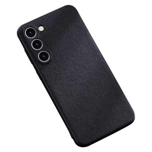 For Samsung Galaxy S23+ Cloth Texture TPU Back Cover Anti-drop Mobile Phone Case - Black