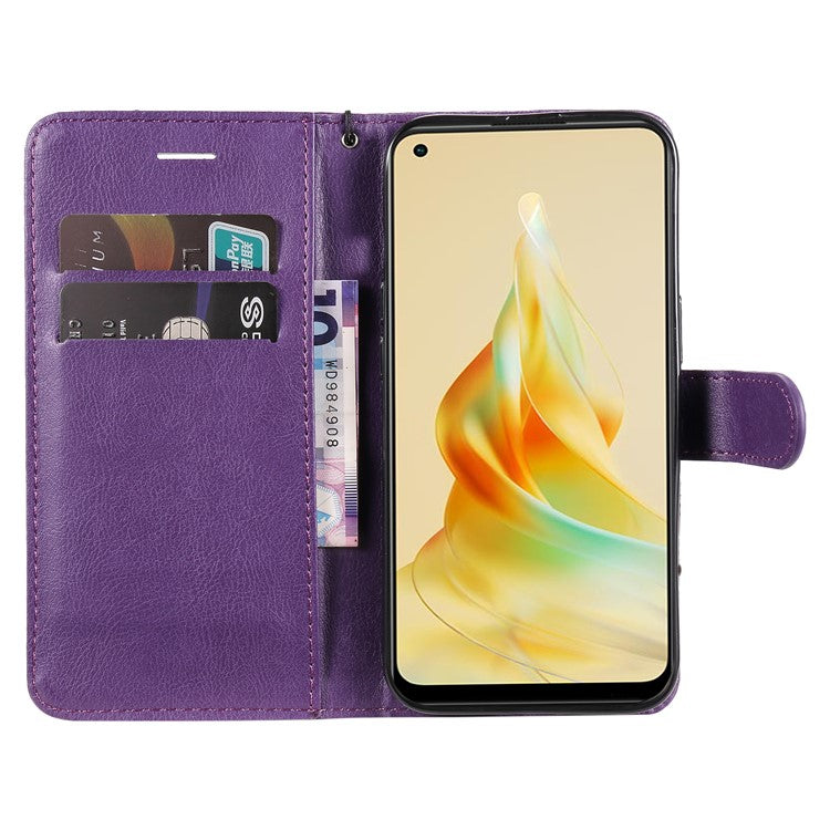 KT Leather Series-2 for Oppo Reno8 T 4G PU Leather Phone Cover Phone Stand Wallet Case with Strap - Purple