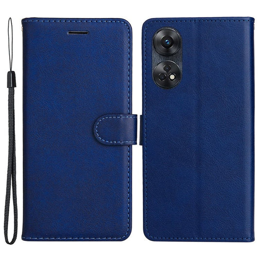 KT Leather Series-2 for Oppo Reno8 T 4G PU Leather Phone Cover Phone Stand Wallet Case with Strap - Blue