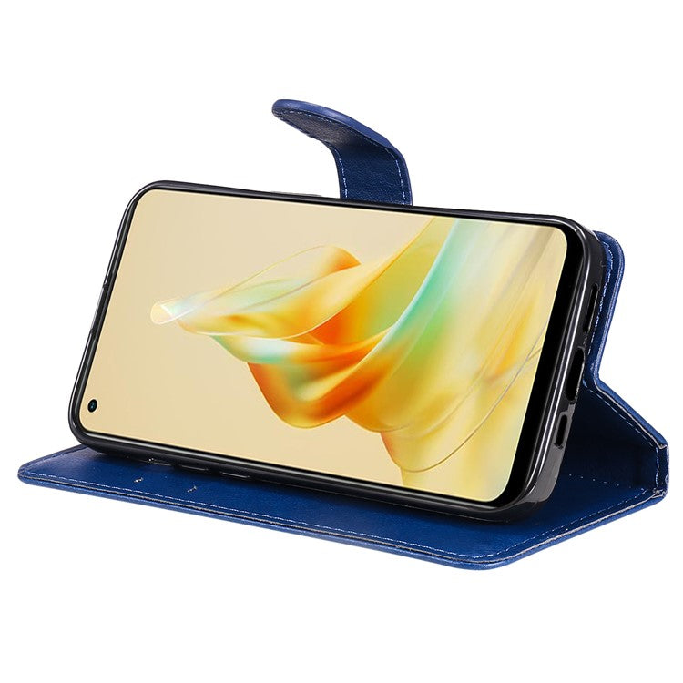 KT Leather Series-2 for Oppo Reno8 T 4G PU Leather Phone Cover Phone Stand Wallet Case with Strap - Blue