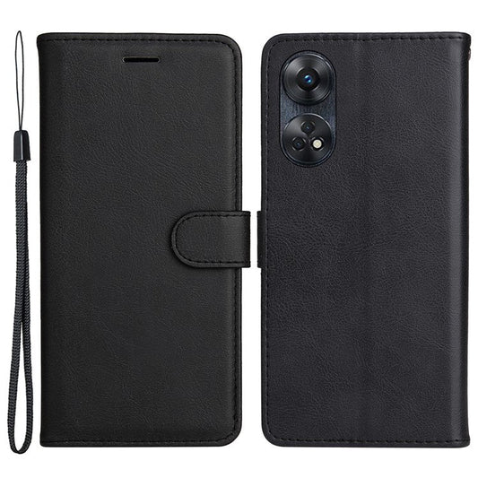 KT Leather Series-2 for Oppo Reno8 T 4G PU Leather Phone Cover Phone Stand Wallet Case with Strap - Black