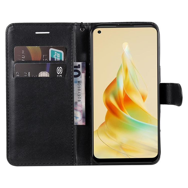 KT Leather Series-2 for Oppo Reno8 T 4G PU Leather Phone Cover Phone Stand Wallet Case with Strap - Black