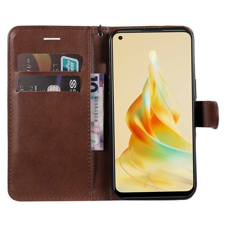 KT Leather Series-2 for Oppo Reno8 T 4G PU Leather Phone Cover Phone Stand Wallet Case with Strap - Brown