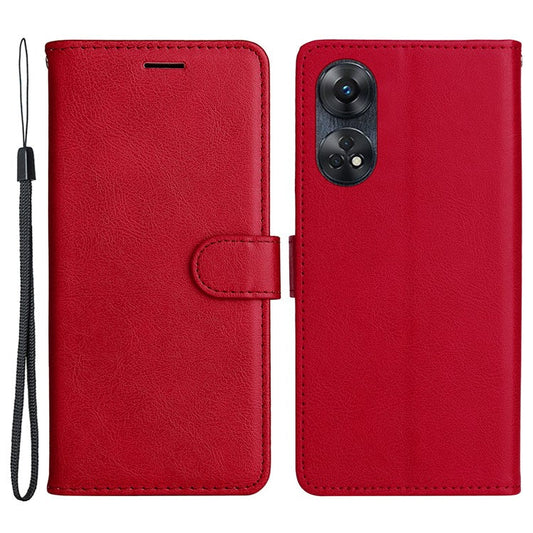 KT Leather Series-2 for Oppo Reno8 T 4G PU Leather Phone Cover Phone Stand Wallet Case with Strap - Red