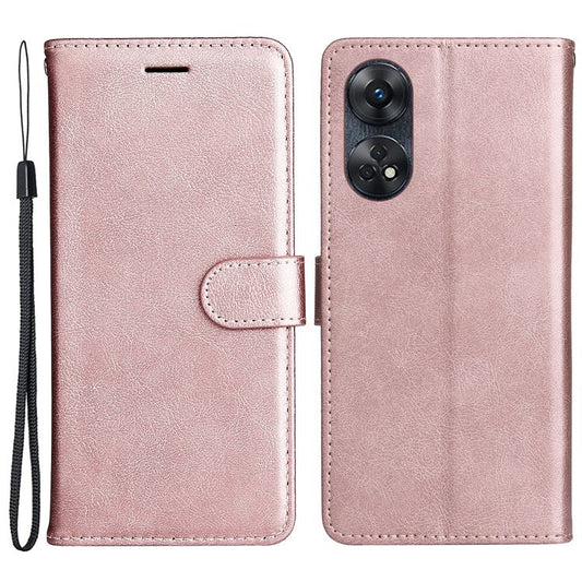 KT Leather Series-2 for Oppo Reno8 T 4G PU Leather Phone Cover Phone Stand Wallet Case with Strap - Rose Gold