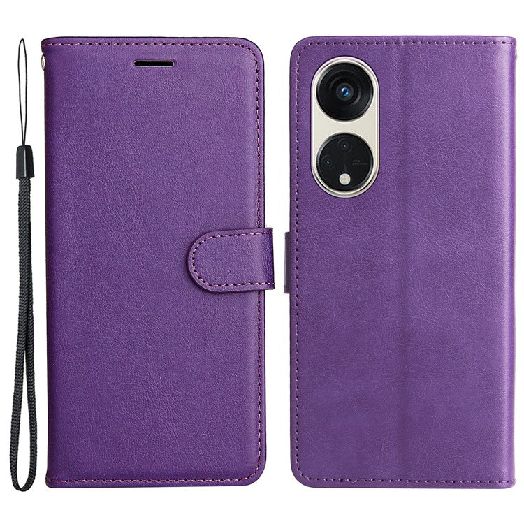 KT Leather Series-2 for Oppo Reno8 T 5G / A1 Pro 5G Phone Leather Cover Wallet Stand Cell Phone Case with Strap - Purple