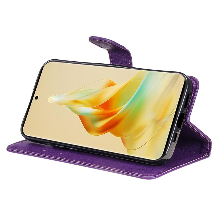 KT Leather Series-2 for Oppo Reno8 T 5G / A1 Pro 5G Phone Leather Cover Wallet Stand Cell Phone Case with Strap - Purple