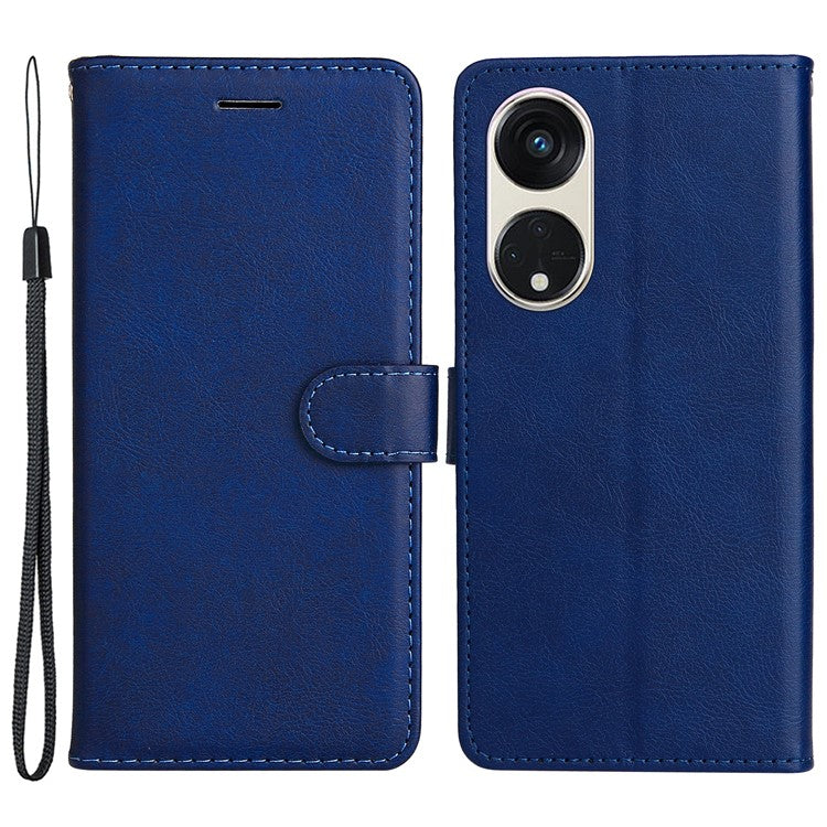 KT Leather Series-2 for Oppo Reno8 T 5G / A1 Pro 5G Phone Leather Cover Wallet Stand Cell Phone Case with Strap - Blue
