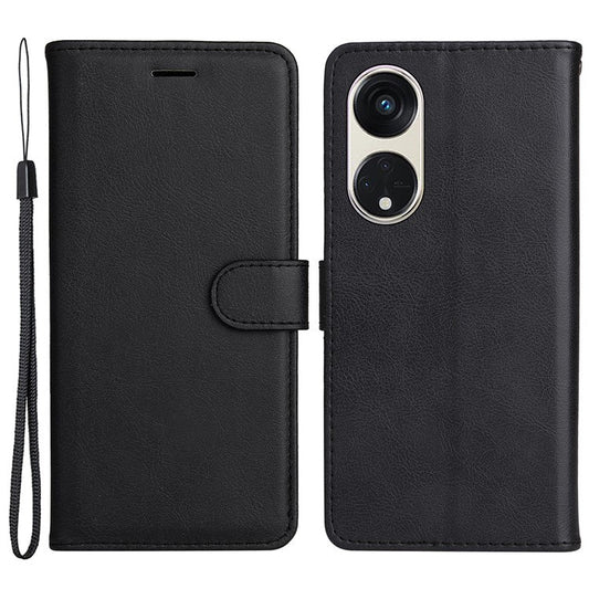 KT Leather Series-2 for Oppo Reno8 T 5G / A1 Pro 5G Phone Leather Cover Wallet Stand Cell Phone Case with Strap - Black
