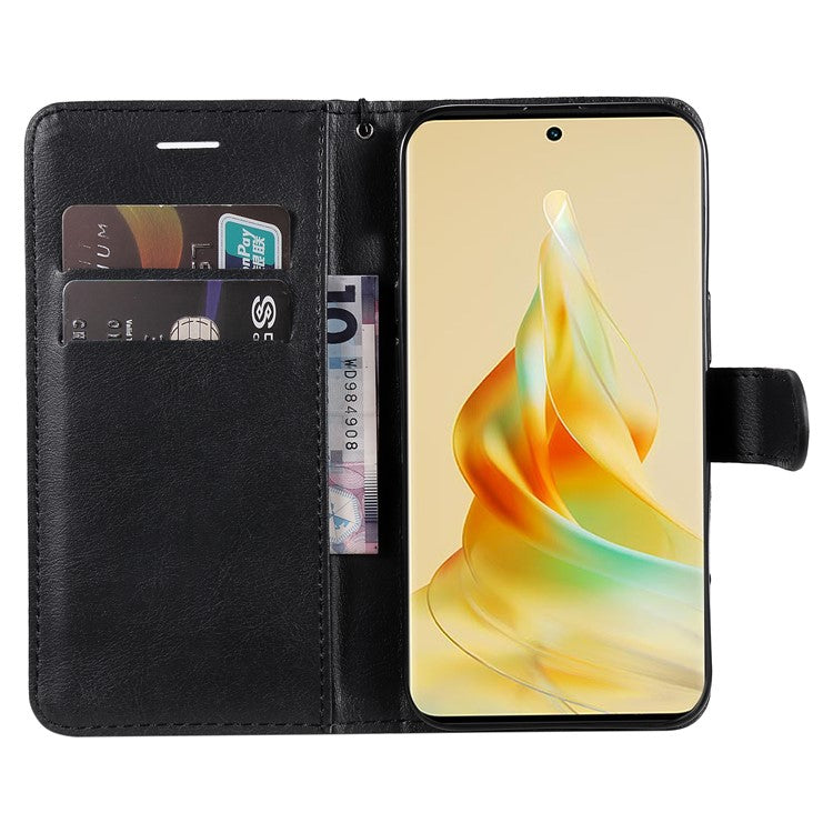 KT Leather Series-2 for Oppo Reno8 T 5G / A1 Pro 5G Phone Leather Cover Wallet Stand Cell Phone Case with Strap - Black
