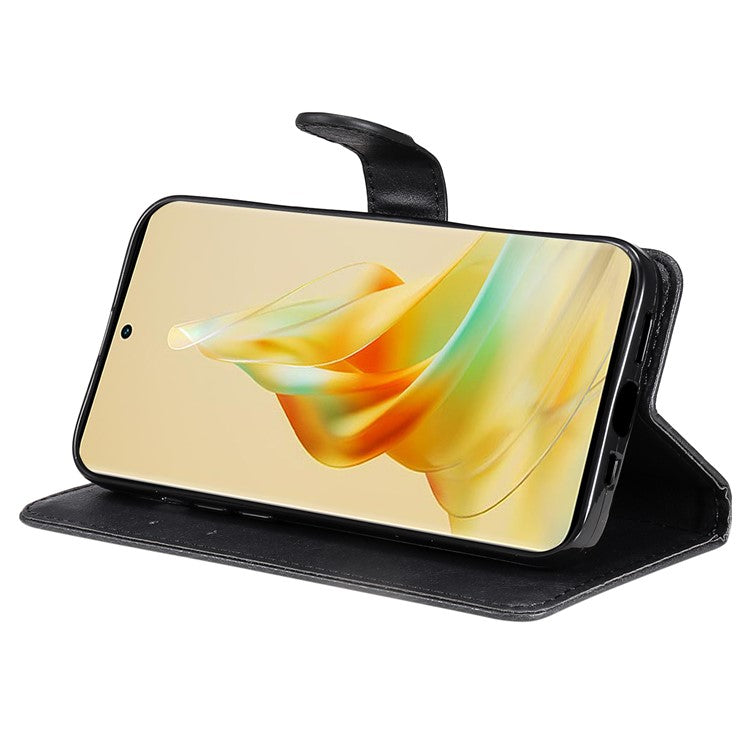KT Leather Series-2 for Oppo Reno8 T 5G / A1 Pro 5G Phone Leather Cover Wallet Stand Cell Phone Case with Strap - Black