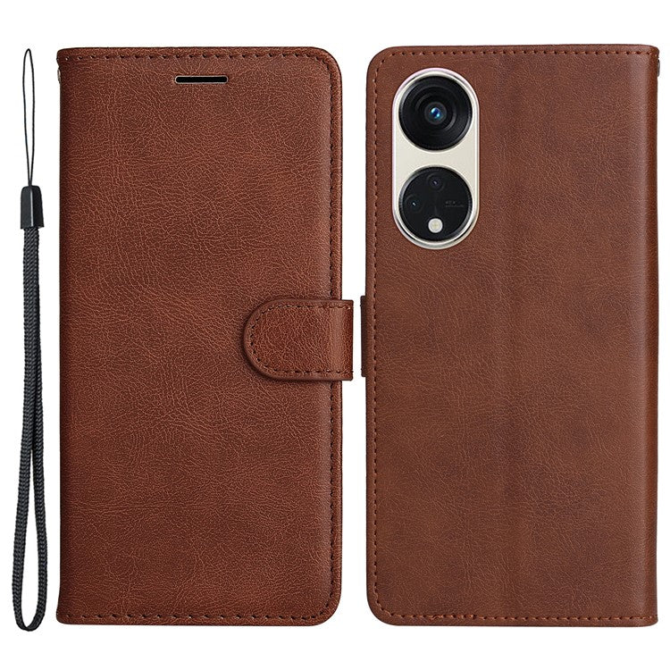 KT Leather Series-2 for Oppo Reno8 T 5G / A1 Pro 5G Phone Leather Cover Wallet Stand Cell Phone Case with Strap - Brown