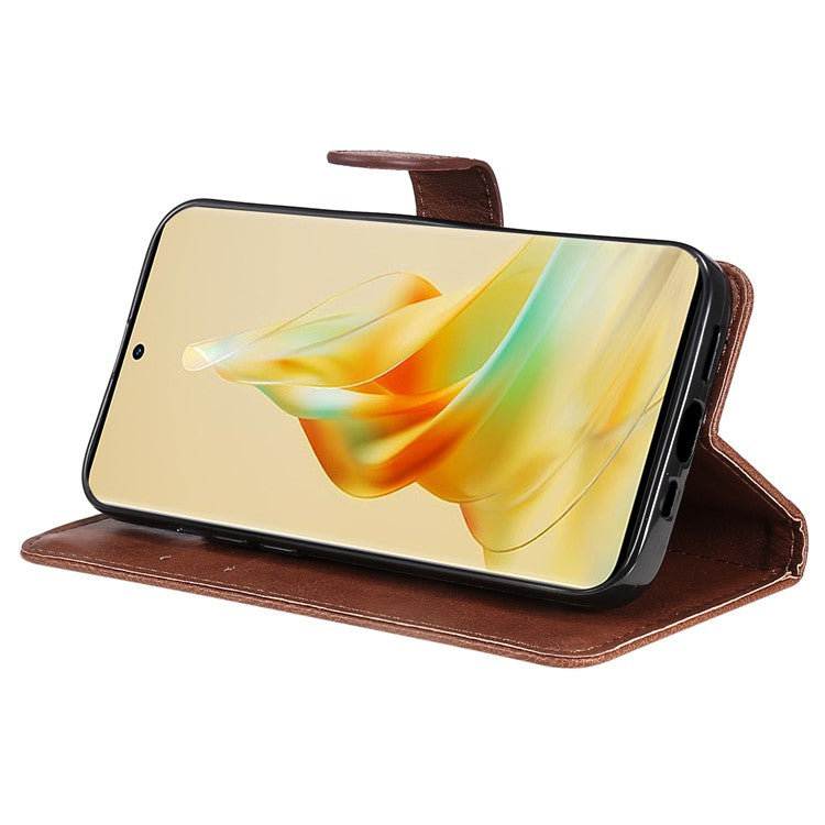 KT Leather Series-2 for Oppo Reno8 T 5G / A1 Pro 5G Phone Leather Cover Wallet Stand Cell Phone Case with Strap - Brown