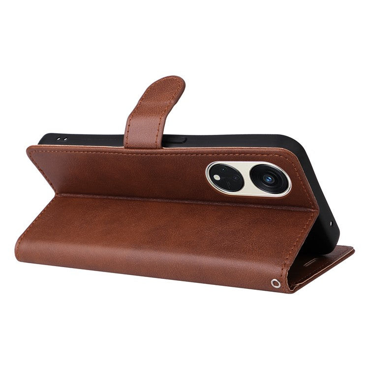 KT Leather Series-2 for Oppo Reno8 T 5G / A1 Pro 5G Phone Leather Cover Wallet Stand Cell Phone Case with Strap - Brown