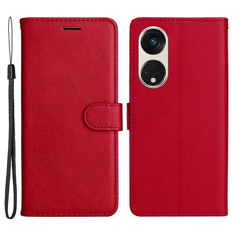 KT Leather Series-2 for Oppo Reno8 T 5G / A1 Pro 5G Phone Leather Cover Wallet Stand Cell Phone Case with Strap - Red