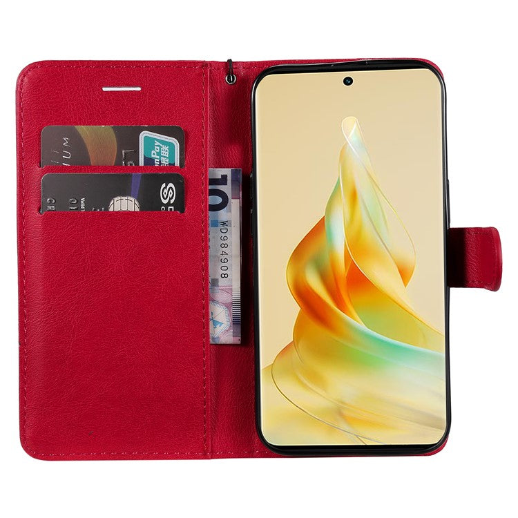 KT Leather Series-2 for Oppo Reno8 T 5G / A1 Pro 5G Phone Leather Cover Wallet Stand Cell Phone Case with Strap - Red