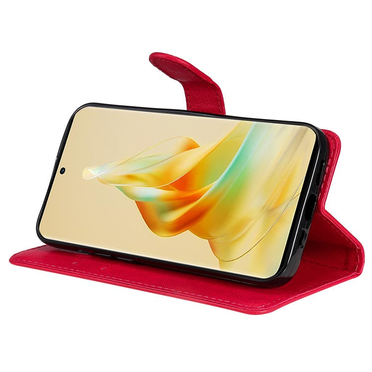 KT Leather Series-2 for Oppo Reno8 T 5G / A1 Pro 5G Phone Leather Cover Wallet Stand Cell Phone Case with Strap - Red