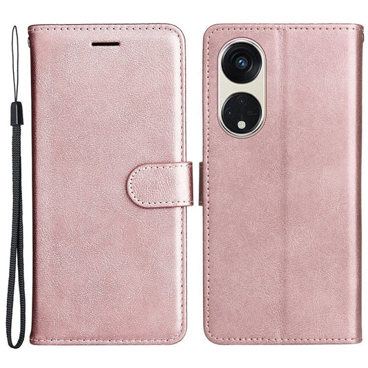 KT Leather Series-2 for Oppo Reno8 T 5G / A1 Pro 5G Phone Leather Cover Wallet Stand Cell Phone Case with Strap - Rose Gold
