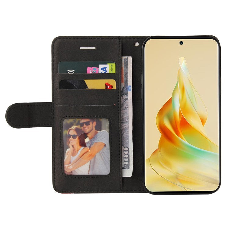 KT Leather Series-1 for Oppo Reno8 T 5G / A1 Pro 5G Phone Wallet Case Leather Stand Dual-color Splicing Cover - Black