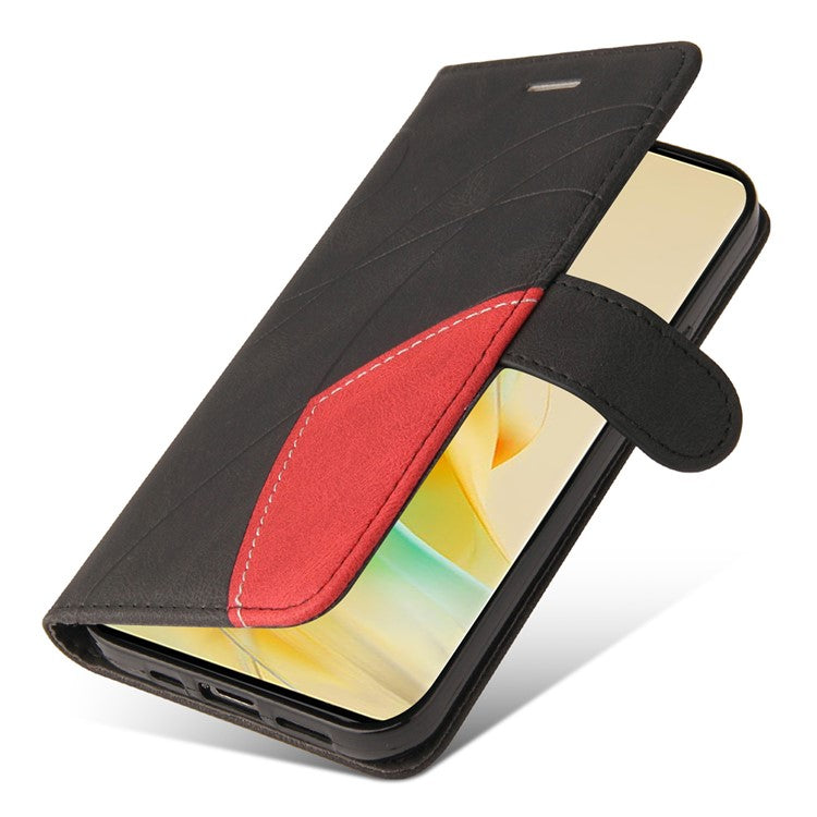 KT Leather Series-1 for Oppo Reno8 T 5G / A1 Pro 5G Phone Wallet Case Leather Stand Dual-color Splicing Cover - Black