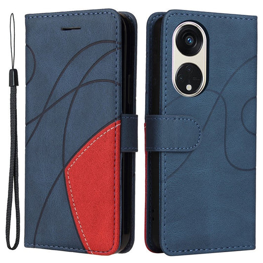 KT Leather Series-1 for Oppo Reno8 T 5G / A1 Pro 5G Phone Wallet Case Leather Stand Dual-color Splicing Cover - Blue