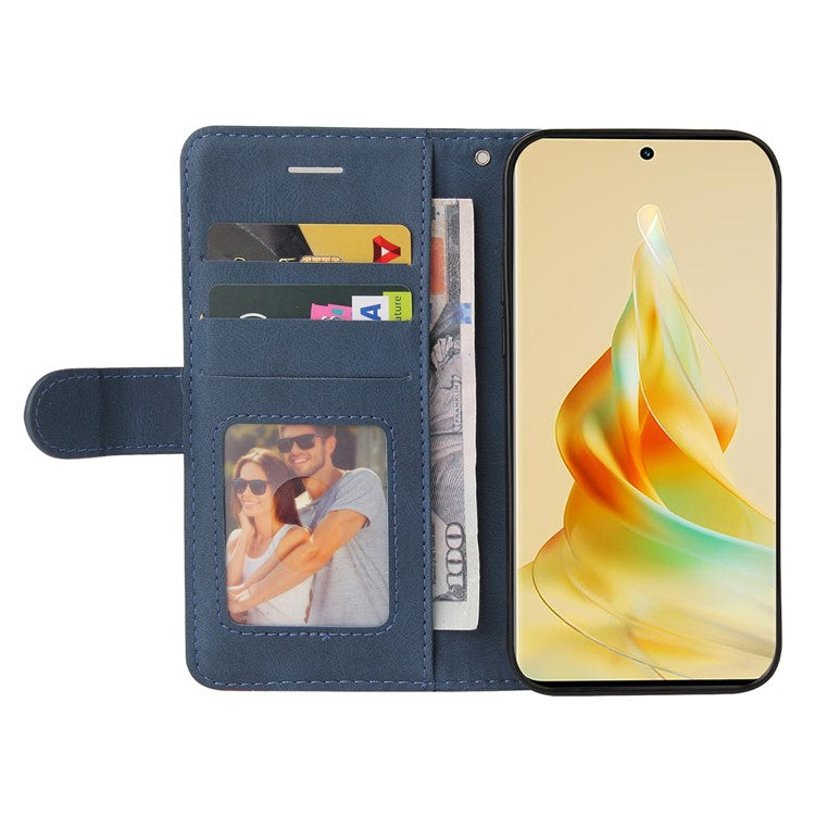 KT Leather Series-1 for Oppo Reno8 T 5G / A1 Pro 5G Phone Wallet Case Leather Stand Dual-color Splicing Cover - Blue