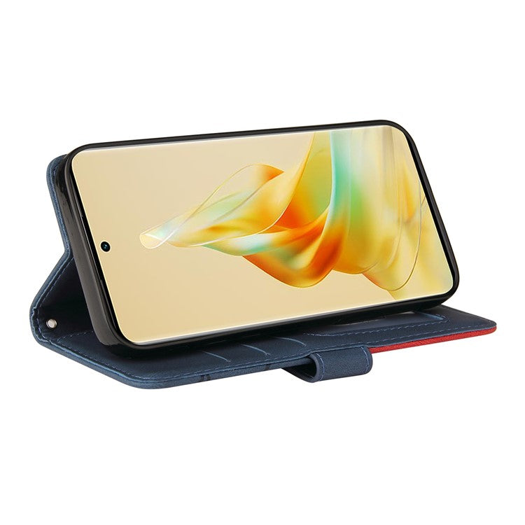 KT Leather Series-1 for Oppo Reno8 T 5G / A1 Pro 5G Phone Wallet Case Leather Stand Dual-color Splicing Cover - Blue