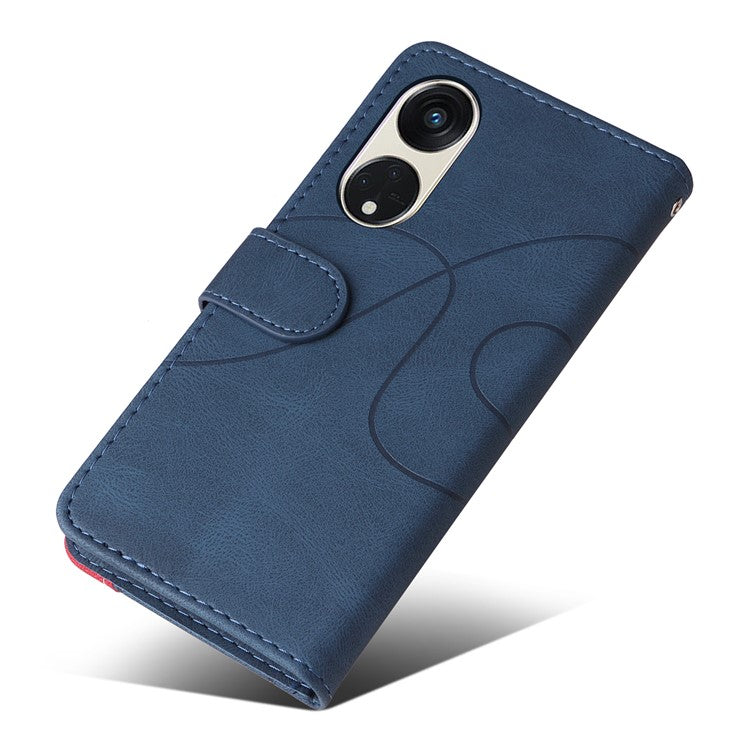 KT Leather Series-1 for Oppo Reno8 T 5G / A1 Pro 5G Phone Wallet Case Leather Stand Dual-color Splicing Cover - Blue