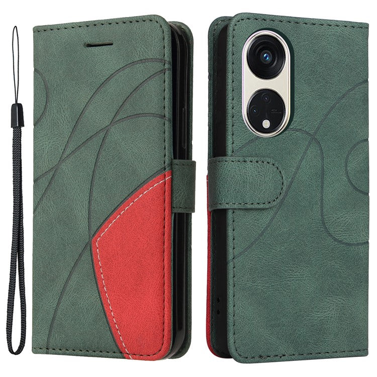 KT Leather Series-1 for Oppo Reno8 T 5G / A1 Pro 5G Phone Wallet Case Leather Stand Dual-color Splicing Cover - Green