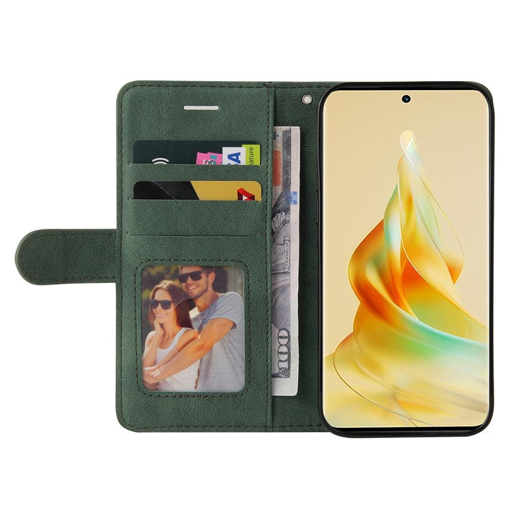 KT Leather Series-1 for Oppo Reno8 T 5G / A1 Pro 5G Phone Wallet Case Leather Stand Dual-color Splicing Cover - Green