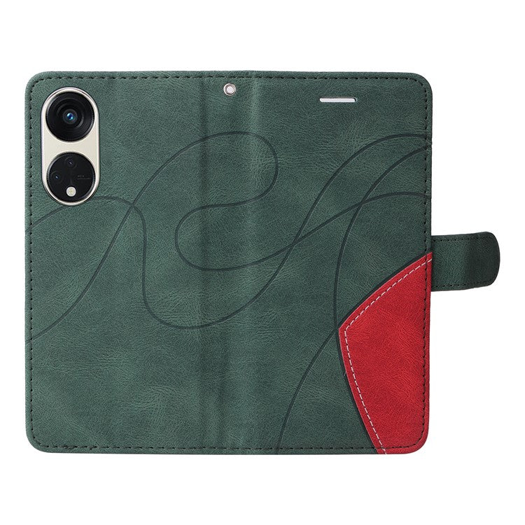 KT Leather Series-1 for Oppo Reno8 T 5G / A1 Pro 5G Phone Wallet Case Leather Stand Dual-color Splicing Cover - Green